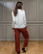 Πιτζάμα με καρό τύπωμα λευκή - Image 3